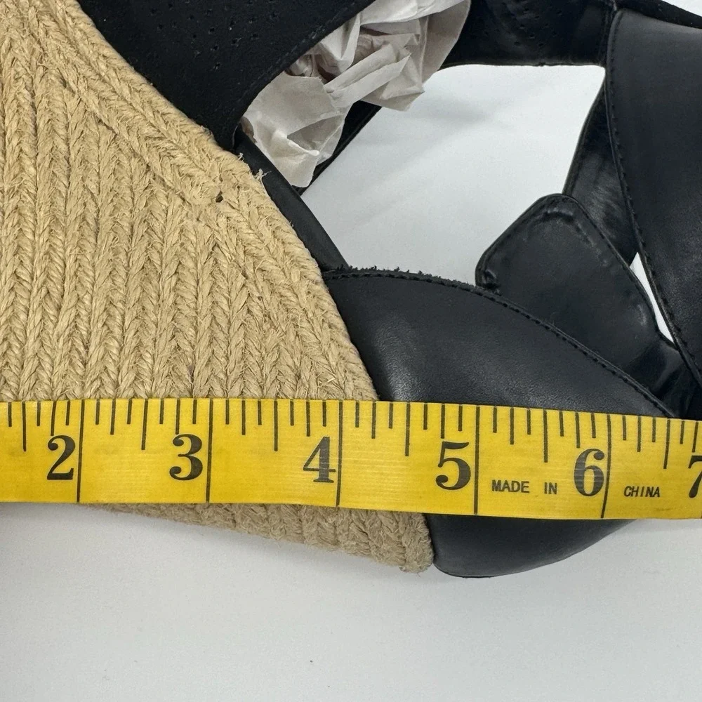 Marc Fisher‎ Black Espadrille Wedge Sandals Ankle Strap Peep Toe Size 9M Coastal